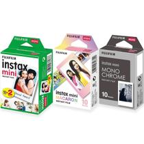 Combo Filme Instax Mini Fujifilm Polaroid - Macaron + Branco + Monochrome 40 Fotos P/ Instax Mini 7, 8, 9, 11, Mini Link