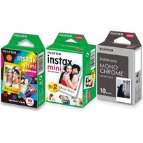 Combo Filme Papel Fotográfico Polaroid Fujifilm Instax Mini 54x86mm Branco 20 fotos + Monochrome 10Fts + Rainbow 10Fts