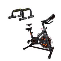 Combo Fitness - Bike Spinning Hb Painel 9kg Uso Residencial e Apoio Para Flexão Fitness Preto/Neon - ES2402K
