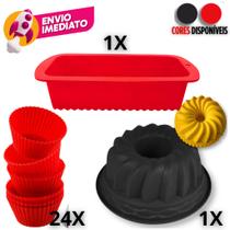 Combo Forma Silicone Para Pão Pudim Cupcake Antiaderente Microondas Forno Air Fryer Sobremesa Natal