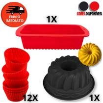 Combo Forma Silicone Para Pão Pudim Cupcake Antiaderente Microondas Forno Air Fryer Sobremesa Natal Combo Forma Silicone Para Pão Pudim Cupcake Antiaderente Microondas Forno Air Fryer Sobremesa Natal