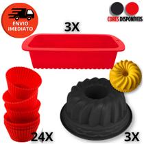 Combo Forma Silicone Para Pão Pudim Cupcake Antiaderente Microondas Forno Air Fryer Sobremesa Natal