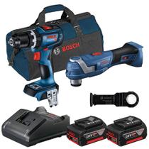 Combo Furad. Paraf. Imp. 1/2" GSB 18V-90C BL SB Multicortadora Oscilante 18V GOP 185-LI SB Bolsa 2 Bat 18V 4,0Ah Carregador Bivolt - BOSCH