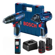 Combo Furadeira Parafusadeira GSB 120-LI e Chave de Impacto GDR 120-LI com 2 Baterias 12V 2.0Ah Carregador Bivolt Maleta e Trena Laser 20MTS BOSCH