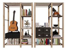 Combo Gabinete Livros Suporte Prateleiras Madeira Decora