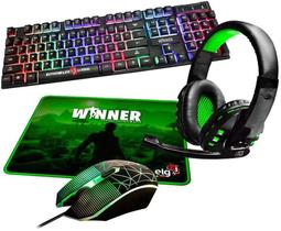 Combo Gamer 4 em 1 para Alta Performance Hardcore Gamer Winner Cgwn41 Elg Preto e Verde Lg