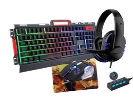 Combo Gamer Kit Teclado Semi Mecânico e Mouse em Metal + Headset Gamer P2 3.5mm + Hub Mini Extensor USB e Mouse pad