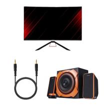 Combo Gamer - Monitor Shin Kai 24 Pol Curvo, Caixa de Som 50W Warrior e Cabo P2 de 1,2mt Preto - MN103K