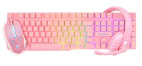 Combo gamer rosa (teclado+mouse+fone) - eg53 - evolut