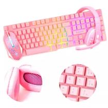 Combo gamer rosa (teclado+mouse+fone) eg53 - evolut