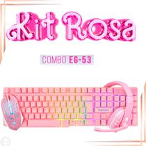 Combo gamer rosa (teclado+mouse+fone) eg53 - evolut