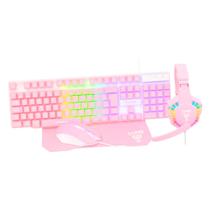 Combo gamer rosa - teclado, mouse, mousepad e headset