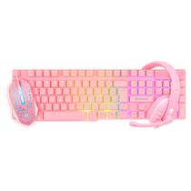 Combo Gamer Starter Evolut, Teclado, ABNT2 + Mouse, 1200 DPI + Headset, Driver 40mm, LED Rainbow, Rosa - EG53