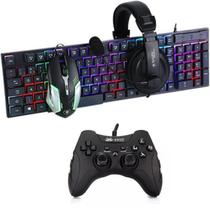 Combo Gamer Teclado LED Mouse LED 6 Botões Headset Com Microfone Controle Pc