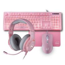 Combo Gamer Teclado Mouse Headset C/ Fio MousePad Rosa Dazz