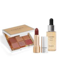 Combo GLAM Metals: Paleta de Sombra 5,85g + Primer Líquido Facial 32ml + Batom Cremoso Nude Nobre 3,6g