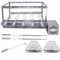 Combo Grill Inox Churrasqueira Elétrica Giratória 5 Espetos Bi Volts - Brasa Grill