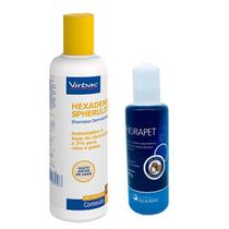 Combo Hexadene Shampoo Antisséptico 250ml e Hidrapet Creme Hidratante para Cães e Gatos 100g