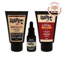 COMBO Hidratante Facial Pós-Barba 60g + Óleo Pós Barba 30 mL + Espuma de Barbear 60g - Linha Guapo