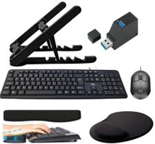 Combo HomeOffice 6 Pças - Suporte Notebook, Teclado e Mouse com fio Usb, Keypad e Mousepad, Hub Usb Combo HomeOffice 6 Pças - Suporte Notebook, Teclado e Mouse com fio Usb, Keypad e Mousepad, Hub Usb
