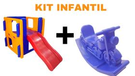 COMBO INFANTIL Gangorra moto azul super divertida que suporta até 40 kg + Escorregador Play Junior Para Crianças Parq