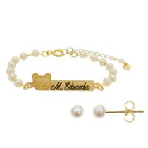 Combo infantil pulseira+brinco ursinho perola personalizada Combo infantil pulseira+brinco ursinho perola personalizada