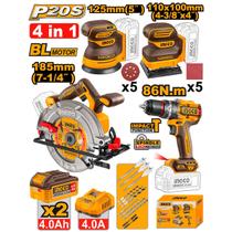 Combo INGCO Parafusadeira, Serra Circular, Lixadeira e Lixadeira Rotativa Bateria 20V Combo INGCO Parafusadeira, Serra Circular, Lixadeira e Lixadeira Rotativa Bateria 20V
