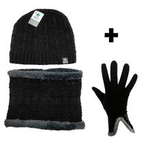 Combo Inverno Feminino Cachecol Touca E Luva Forrada Frio