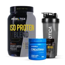 Combo Iso Protein 900g, Creatina 100g, BCAA 60 Tabletes e Coqueteleira