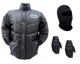 Combo Jaqueta Frio Inverno Original Arizona Tradicional Preta Manga Removível Moto Motoboy + Luva X11 Fit + Capuz Ninja