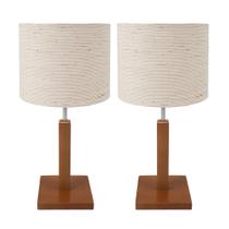 Combo Kit 2 Abajur Quarto Pé Quadrado Madeira Mdf Cúpula Tecido Combo Kit 2 Abajur Quarto Pé Quadrado Madeira Mdf Cúpula Tecido