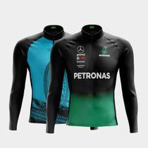 Combo Kit 2 Camisas de Ciclismo PRO Masculinas Manga Longa Proteção Uv Respirável Zíper Bolsos Traseiros