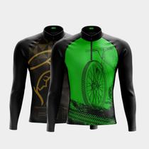 Combo Kit 2 Camisas de Ciclismo PRO Masculinas Manga Longa Proteção Uv Respirável Zíper Bolsos Traseiros