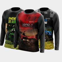 Combo Kit 3 Camisas Agro Masculinas Manga Longa Zíper Proteção Uv Temática Boi Milho Soja Trator