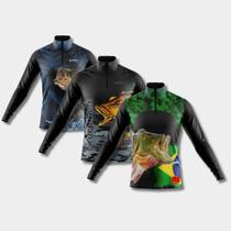 Combo Kit 3 Camisas de Pesca Manga Longa Proteção Solar Respirável Tucunaré Robalo