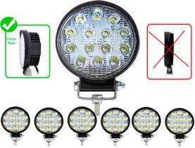 Combo Kit 6 Farol De Milha 14 Leds Branco Frio Redondo 42w 12v/24v Auxiliar Lancha Barco Troller Carro Off Road Trilha