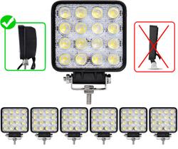 Combo Kit 6 Farol de Milha Quadrado 16 Led 48w 12v/24v Off-road Trilha 6000k 4x4 Caminhões Ônibus Jeep Troller Pick-up