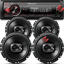 Combo Kit Auto Radio Som Aparelho Automotivo Usb Pioneer +4 Falantes Portas - 6" + 6"