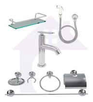 Combo - Kit Banheiro 08 Peças -Torn + Ducha + Porta Shampoo