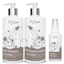 Combo Kit banho para cachorro Tratamento Ansiedade Pelos Claros: Shampoo Condicionador e Perfume Bio Florais - BioFlorais