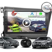 Combo Kit Central Multimidia MP5 Android 9 pol + Camera ré + Chicotes + Moldura Grafite Civic 14/16