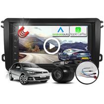 Combo Kit Central Multimidia MP5 + Camera ré + Moldura Preta + Chicote Voyage G7 AndroidAuto CarPlay