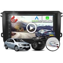 Combo Kit Central Multimidia MP5 + Camera ré + Moldura Preta + Chicote Voyage G8 AndroidAuto CarPlay