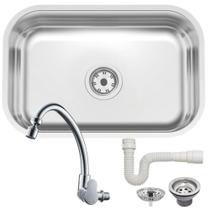 Combo Kit Cuba Cozinha Inox Tramontina 47x30 mais Torneira de Parede