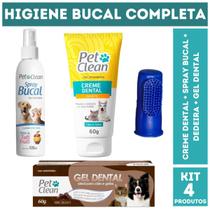 Combo Kit Higiene Dental Completa Creme Dental + Spray Bucal + Gel Dental + Dedeira para Cães e Gatos + Dedeira - Pet Clean