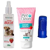 Combo Kit Higiene Dental Creme Dental + Spray Bucal para Cães e Gatos + Dedeira