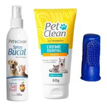 Combo Kit Higiene Dental Creme Dental + Spray Bucal para Cães e Gatos + Dedeira