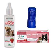 Combo Kit Higiene Dental Pasta Dental + Spray Bucal para Cães e Gatos + Dedeira