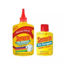Combo kit sem manchas Tira Manchas Dificeis 100ml + Tira Ferrugem Semorin 50ml Combo kit sem manchas Tira Manchas Dificeis 100ml + Tira Ferrugem Semorin 50ml
