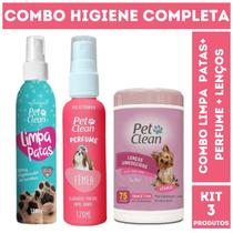 Combo Limpa Patas + Perfume 120 mL + Lenço Umedecidos Pet Clean para Cães e Gatos